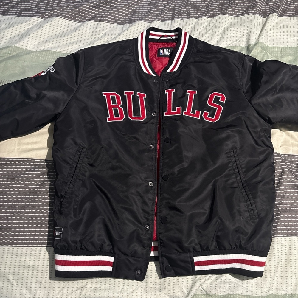 NBA Bulls Black and Red Varsity Jacket